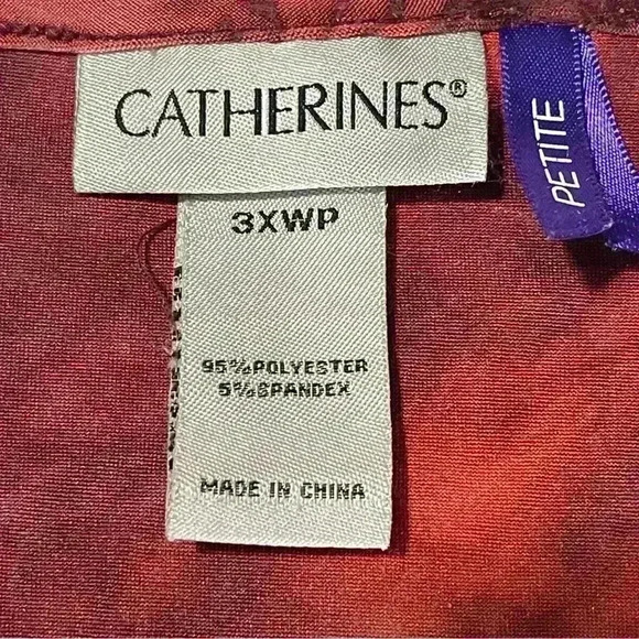 Catherines Blouse Women Size 3XWP Red Velvet Burgundy Flower Retro Artsy Rustic - Picture 5 of 7